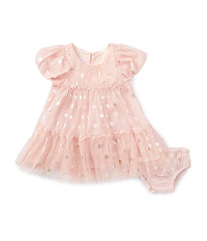 Bonnie Jean Baby Girls Newborn-24 Months Puffed-Sleeve Foiled-Dot Mesh Fit & Flare Dress