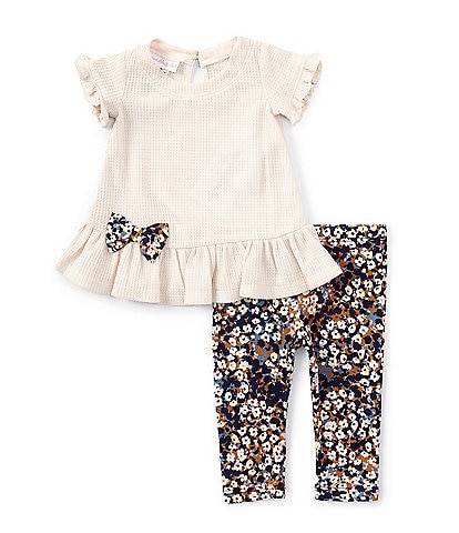 Bonnie Jean Baby Girls Newborn-24 Months Ruffle-Sleeve Textured-Knit Top & Printed Leggings Set
