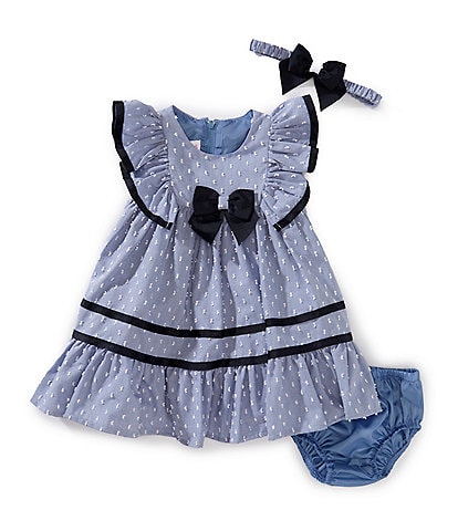 Bonnie Jean Baby Girls Newborn-24 Months Short Ruffle Sleeves Clip Dot Chambray Nautical Dress