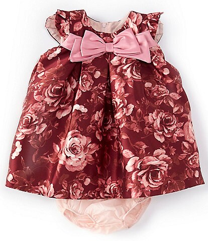 Bonnie Jean Baby Girls Newborn-24 Months Short Sleeve Bow Front Floral Trapeze Dress