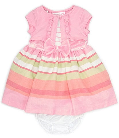 Bonnie Jean Baby Girls Newborn-24 Months Short Sleeve Cardi & Stripe Dress with Matching Panty Set
