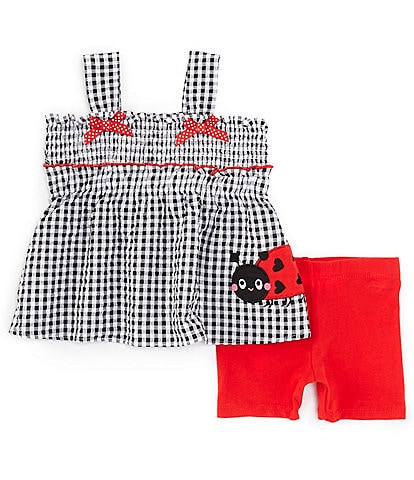 Bonnie Jean Baby Girls Newborn-24 Months Sleeveless Checked Ladybug Applique Seersucker Top & Solid Knit Bike Shorts Set