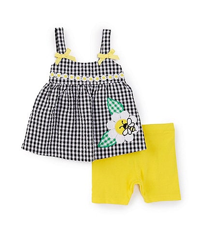 Bonnie Jean Baby Girls Newborn-24 Months Sleeveless Daisy-Appliqued Checked Dress & Solid Biker Shorts Set