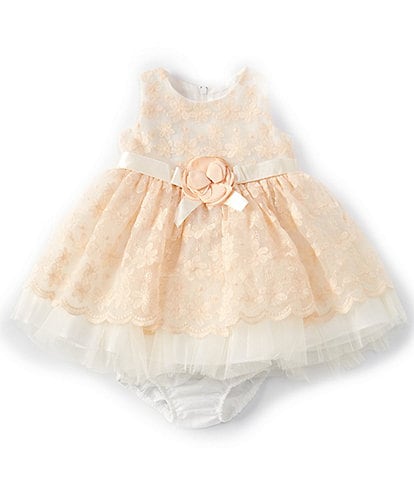 Bonnie Jean Baby Girls Newborn-24 Months Sleeveless Floral Embroidered Netting Pleated Fit-And-Flare Dress & Panty