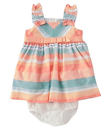 Bonnie Jean Baby Girls Newborn-24 Months Sleeveless Miter-Stripe/Horizontal-Stripe Linen-Look Fit-And-Flare Dress