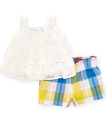 Bonnie Jean Baby Girls Newborn-24 Months Sleeveless Textured-Knit Top & Plaid Seersucker Shorts Set