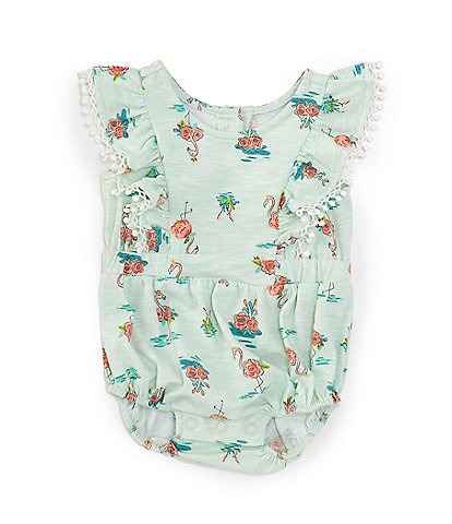 Bonnie Jean Baby Girls Newborn-9 Months Flutter Sleeve Flamingo-Printed Knit Bodysuit
