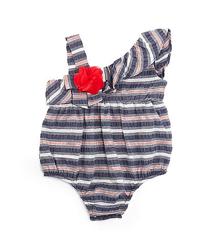 Bonnie Jean Baby Girls Newborn-9 Months One-Shoulder Metallic-Striped Seersucker Bodysuit