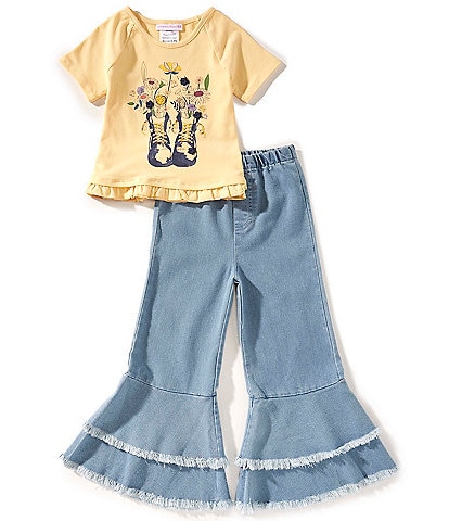 Bonnie Jean Little Girls 2T-6X Short-Sleeve Screenprinted Knit T-Shirt & Denim-Look Knit Pant Set
