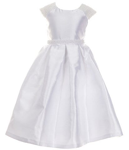 Bonnie Jean Big Girls 7-16 Beaded Short Sleeve Sparkle Waist Trim Dress