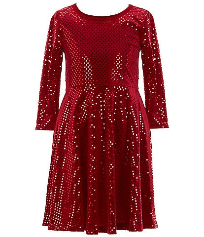 Bonnie Jean Big Girls 7-16 3/4-Sleeve Spangle Velvet Fit-And-Flare Dress