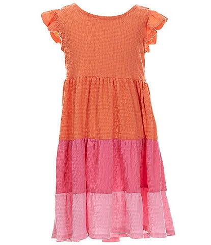 Bonnie Jean Big Girls 7-16 Flutter Sleeve Color Block Textured Knit Fit & Flare Dress
