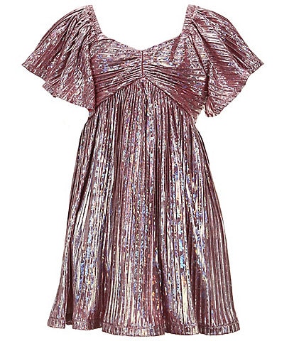 Bonnie Jean Big Girls 7-16 Flutter Sleeve Metallic Boudre Empire Waist Dress