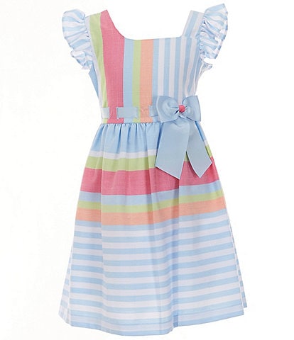Bonnie Jean Big Girls 7-16 Flutter-Sleeve Mixed-Media Thin/Wide-Stripe Fit-And-Flare Dress
