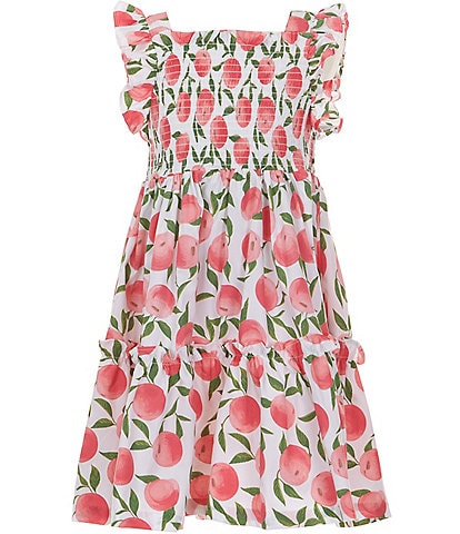 Bonnie Jean Big Girls 7-16 Flutter-Sleeve Peach-Printed Fit-And-Flare Dress
