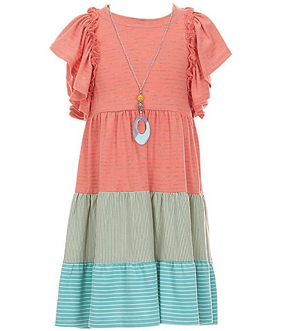 Bonnie Jean Big Girls 7-16 Flutter-Sleeve Solid/Mixed-Striped Knit Fit-And-Flare Dress