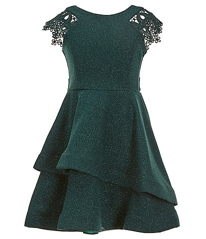 Bonnie Jean Big Girls 7-16 Lace-Sleeve Sparkle-Knit Fit-And-Flare Dress