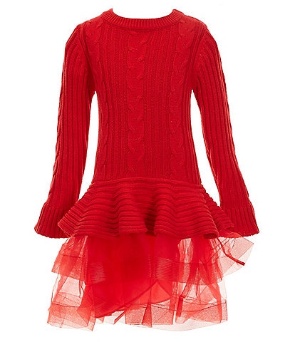 Bonnie Jean Big Girls 7-16 Long Sleeve Cable-Knit/Horsehair Tutu-Skirted Fit-And-Flare Dress