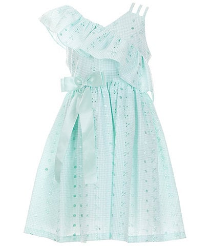Bonnie Jean Big Girls 7-16 One Shoulder Ruffle Neck Eyelet Dress with Matching Hat