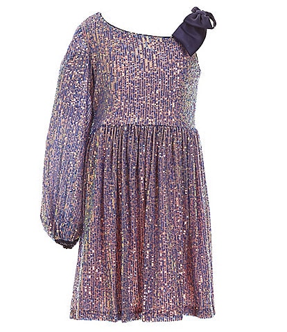 Bonnie Jean Big Girls 7-16 One-Shoulder Sequin-Embellished Fit-And-Flare Dress