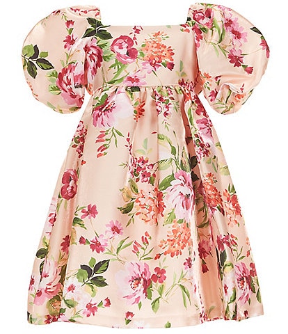 Bonnie Jean Big Girls Puff-Sleeve Floral Mikado Empire-Waist Dress