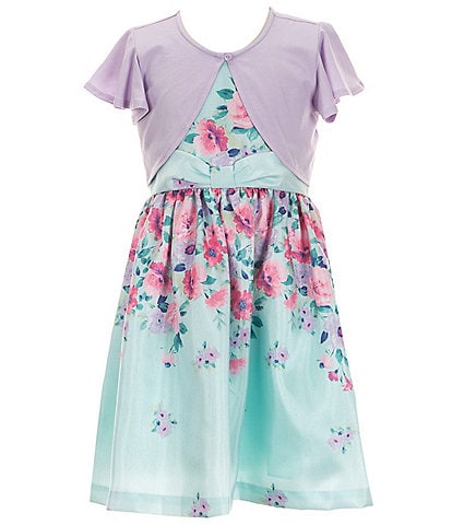 Bonnie Jean Big Girls 7-16 Short Flutter Sleeve Solid Knit Cardigan & Reverse Floral Border Dress