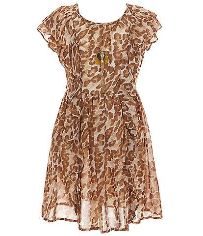Bonnie Jean Big Girls 7-16 Short Sleeve Leopard-Printed Chiffon Fit & Flare Dress