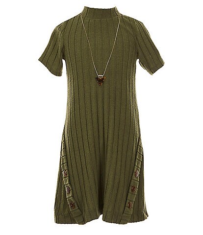 Bonnie Jean Big Girls 7-16 Short Sleeve Rib Knit & Necklace Dress