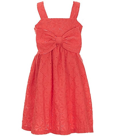 Bonnie Jean Big Girls 7-16 Sleeveless Bow-Accented Eyelet-Embroidered Fit-And-Flare Dress