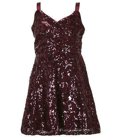 Bonnie Jean Big Girls 7-16 Sleeveless Crossover Sequin-Embellished-Lace Fit & Flare Dress