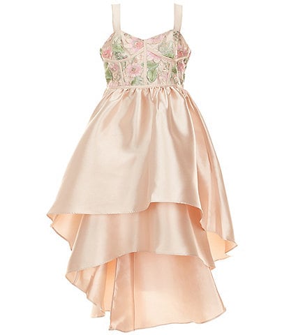Bonnie Jean Big Girls 7-16 Sleeveless Embroidered Corset-Bodice/Extreme-High-Low Skirted Mikado Ballgown