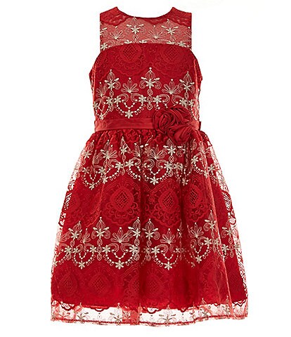 Bonnie Jean Big Girls 7-16 Sleeveless Embroidered Illusion-Detailed Fit-And-Flare Dresss