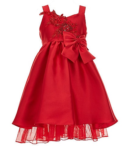 Bonnie Jean Big Girls 7-16 Sleeveless Floral-Appliqued Bodice/Pleated Skirted Mikado Fit-And-Flair Dress