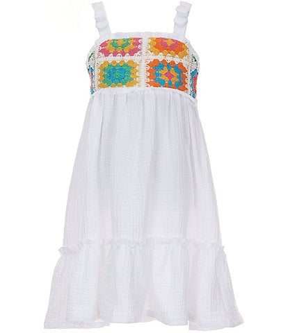 Bonnie Jean Big Girls 7-16 Sleeveless Geometric-Crocheted-Bodice Gauze Empire Waist Dress