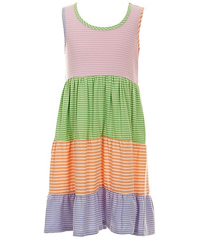 Bonnie Jean Big Girls 7-16 Sleeveless Mixed Stripe/Colorblock Tiered Knit Dress