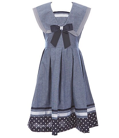 Bonnie Jean Big Girls 7-16 Sleeveless Nautical-Inspired Chambray Fit-And-Flare Dress
