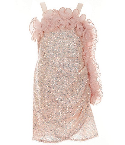 Bonnie Jean Big Girls 7-16 Sleeveless Sequin-Embellished Ruffle-Trimmed Faux Wrap Dress
