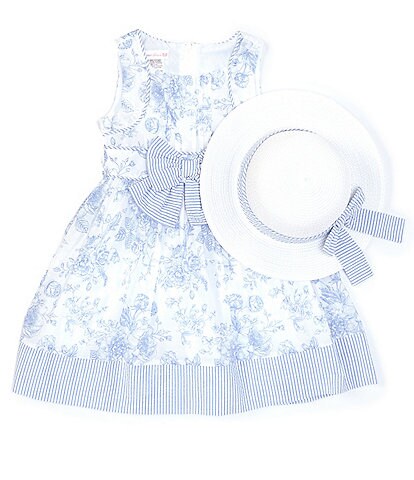 Bonnie Jean Big Girls 7-16 Sleeveless Toile-Print Fit-And-Flare Dress and Hat Set