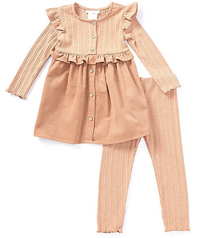 Bonnie Jean Little Girls 2T-4T Long Sleeve Rib-knit/Corduroy Fit And Flare Dress & Rib Knit Leggings Set