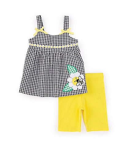 Bonnie Jean Little Girls 2T-4T Sleeveless Daisy-Appliqued Checked Dress & Solid Biker Shorts Set