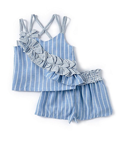 Bonnie Jean Little Girls 2T-4T Sleeveless Vertical Striped Chambray Tank Top & Matching Shorts Set
