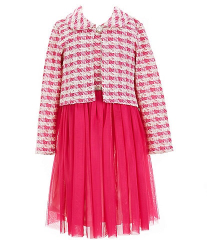Bonnie Jean Little Girls 2T-6X Long Sleeve Boucle Jacket & Sleeveless Boucle/Mesh Fit And Flare Dress Set