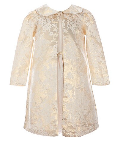 Bonnie Jean Little Girls 2T-6X Long-Sleeve Floral Jacquard Coat & Sleeveless Pindotted-Mesh Ballerina Dress Set