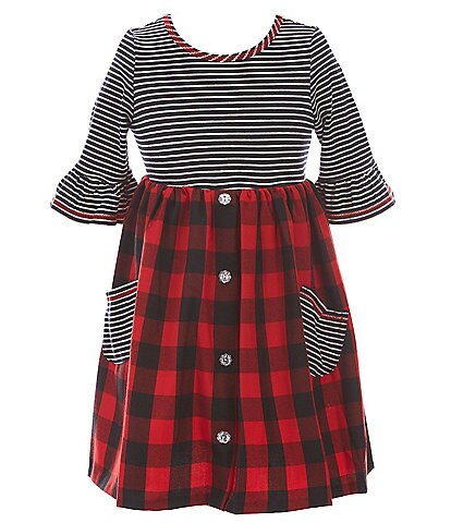 Bonnie Jean Little Girls 2T-6X 3/4-Sleeve Striped/Plaid Babydoll Dress