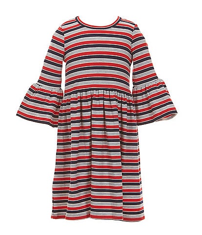 Bonnie Jean Little Girls 2T-6X Bell-Sleeve Striped Rib-Knit Fit-And-Flare Dress