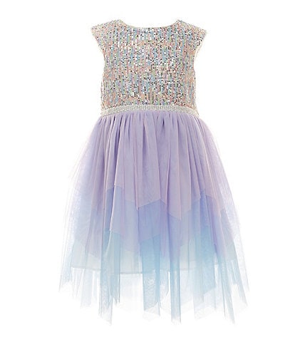 Bonnie Jean Little Girls 2T-6X Cap Sleeve Sequin Embellished Ombre-Skirted Fit & Flare Dress