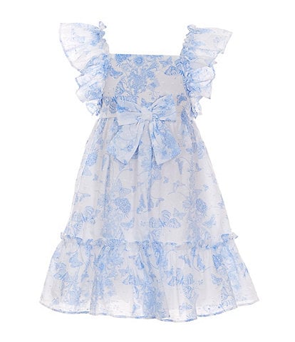 Bonnie Jean Little Girls 2T-6X Double Ruffle Sleeve Toile Dress With Matching Hat