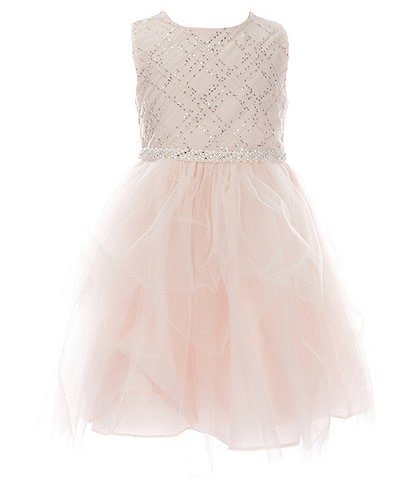 Bonnie Jean Little Girls 2T-6X Embroidered-Latticework-Bodice/Tulle-Skirted Fit-And-Flare Dress