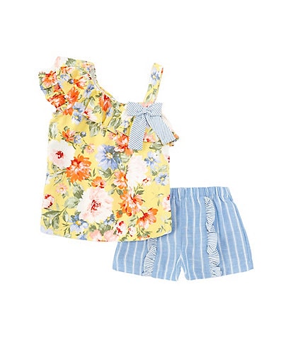 Bonnie Jean Little Girls 2T-6X Floral Embroidered Linen-Blend Tank Top & Chambray Short Set