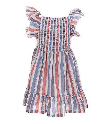 Bonnie Jean Little Girls 2T-6X Flutter Sleeve Americana Striped Gauze Fit & Flare Dress